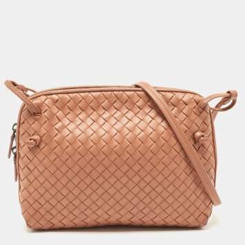 Pre Owned Bottega Veneta Old Rose Intrecciato Leather Nodini Crossbody Bag