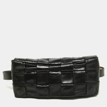 Pre Owned Bottega Veneta Black Intrecciato Leather Cassette Belt Bag