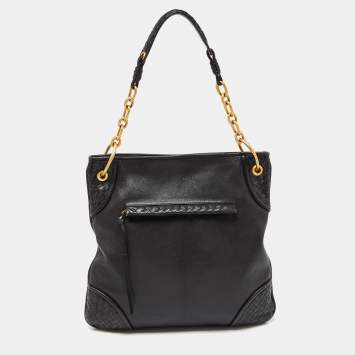 Pre Owned Bottega Veneta Black Leather Chain Hobo