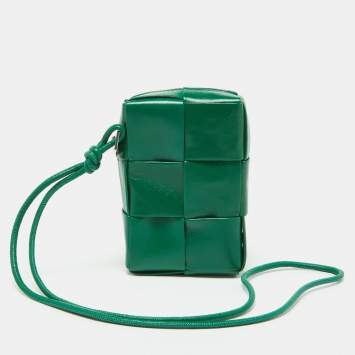 Pre Owned Bottega Veneta Green Intrecciato Leather Zip Pouch