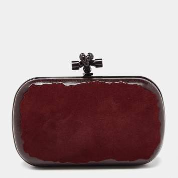 Pre Owned Bottega Veneta Burgundy Suede Knot Clutch