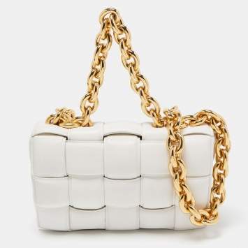 Pre Owned Bottega Veneta White Padded Leather Chain Cassette Shoulder Bag