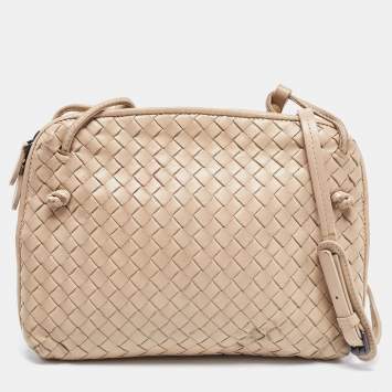 Pre Owned Bottega Veneta Beige Intrecciato Leather Nodini Crossbody Bag