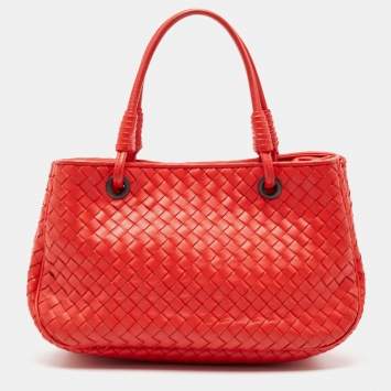 Pre Owned Bottega Veneta Red Intrecciato Leather Garda Tote