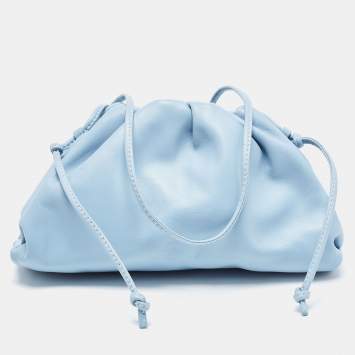 Pre Owned Bottega Veneta Light Blue Intrecciato Leather Mini The Pouch Bag