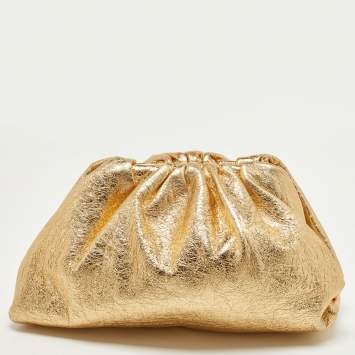 Pre Owned Bottega Veneta Gold Crinkled Leather The Pouch Clutch