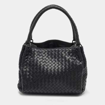 Pre Owned Bottega Veneta Black Intrecciato Leather Parachute Bag