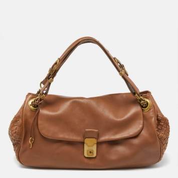 Pre Owned Bottega Veneta Brown Intrecciato Leather Napoli Satchel