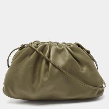 Pre Owned Bottega Veneta Olive Green Leather Mini The Pouch Bag
