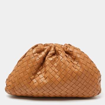 Pre Owned Bottega Veneta Brown Intrecciato Leather The Pouch Clutch