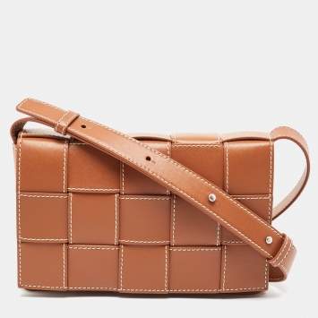 Pre Owned Bottega Veneta Brown Intrecciato Leather Cassette Shoulder Bag