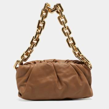 Pre Owned Bottega Veneta Brown Leather Chain Pouch Shoulder Bag