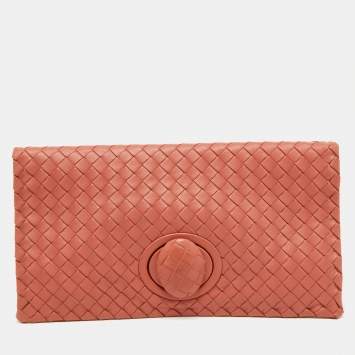 Pre Owned Bottega Veneta Intrecciato Leather Turnlock Clutch