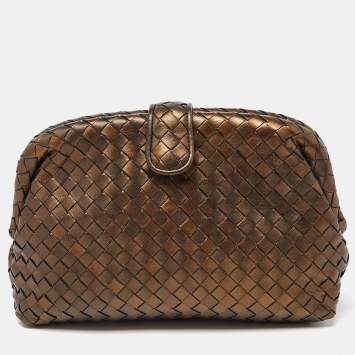 Pre Owned Bottega Veneta Metallic Brown Intrecciato Leather The Lauren 1980 Clutch