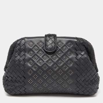 Pre Owned Bottega Veneta Black Intrecciato Leather The Lauren 1980 Clutch
