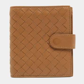 Pre Owned Bottega Veneta Brown Intrecciato Leather French Wallet