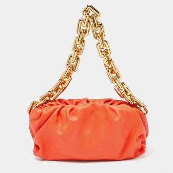 Pre Owned Bottega Veneta Orange Leather The Chain Pouch Bag
