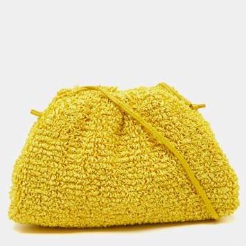 Pre Owned Bottega Veneta Yellow Curly Raffia and Leather Mini The Pouch Bag