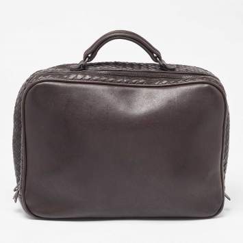 Pre Owned Bottega Veneta Brown Intrecciato Leather Briefcase 
