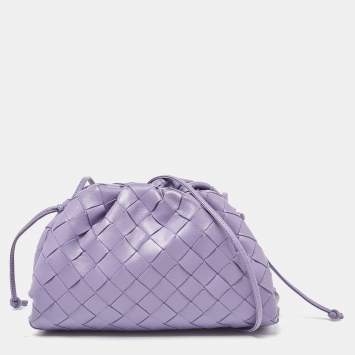 Pre Owned Bottega Veneta Purple Intrecciato Leather Mini The Pouch Bag