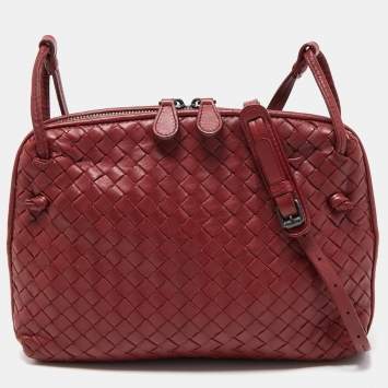 Pre Owned Bottega Veneta Red Intrecciato Leather Nodini Crossbody Bag