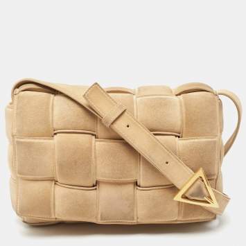 Pre Owned Bottega Veneta Beige Padded Suede Cassette Shoulder Bag