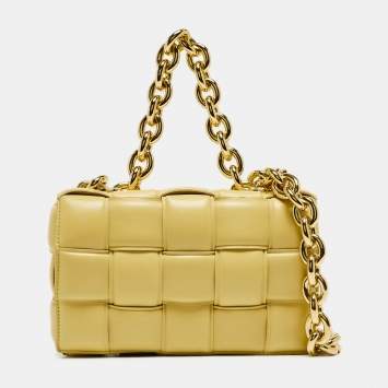 Pre Owned Bottega Veneta Yellow Padded Leather Chain Cassette Shoulder Bag