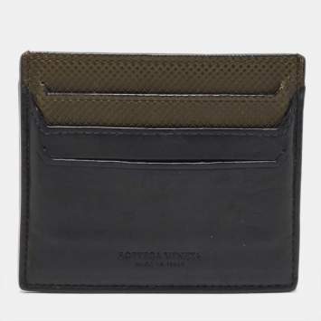 Pre Owned Bottega Veneta Black/Olive Green Leather Card Holder