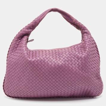 Pre Owned Bottega Veneta Purple Intrecciato Leather Large Veneta Hobo
