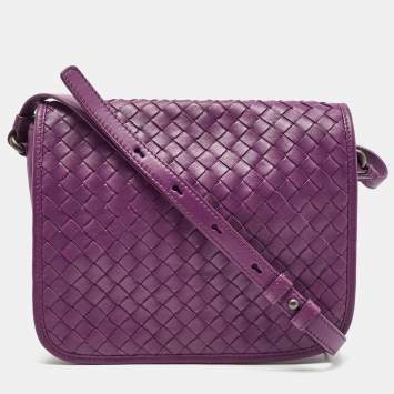 Pre Owned Bottega Veneta Purple Intrecciato Leather Flap Crossbody Bag