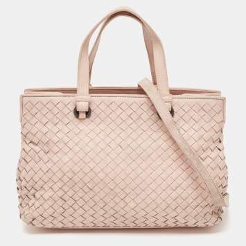 Pre Owned Bottega Veneta Light Pink Intrecciato Leather Small Accordion Tote 
