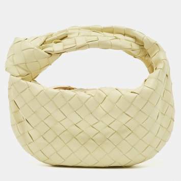 Pre Owned Bottega Veneta Light Yellow Intrecciato Leather Mini Jodie Hobo