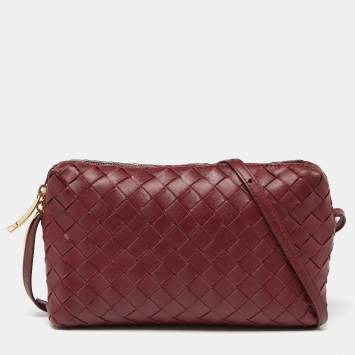 Pre Owned Bottega Veneta Burgundy Intrecciato Leather Nodini Shoulder Bag