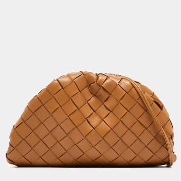Pre Owned Bottega Veneta Brown Intrecciato Leather Mini The Pouch Bag