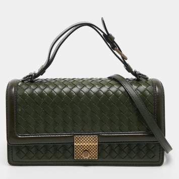 Pre Owned Bottega Veneta Green Intrecciato Leather Top Handle Bag