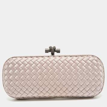 Pre Owned Bottega Veneta Lilac Intrecciato Satin and Watersnake Leather Knot Long Clutch