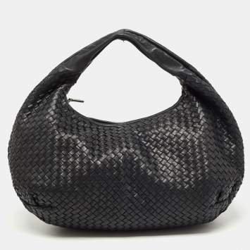 Pre Owned Bottega Veneta Black Intrecciato Leather Large Belly Hobo