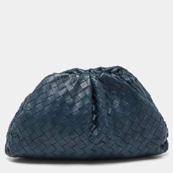 Pre Owned Bottega Veneta Teal Blue Intrecciato Leather Classic The Pouch Clutch