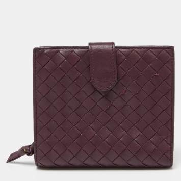 Pre Owned Bottega Veneta Purple Intrecciato Leather French Flap Wallet