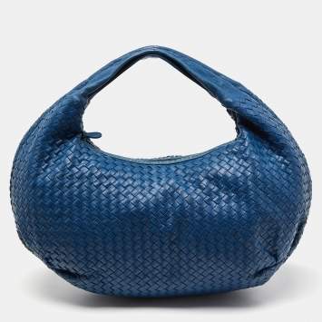 Pre Owned Bottega Veneta Blue Intrecciato Leather Large Belly Hobo