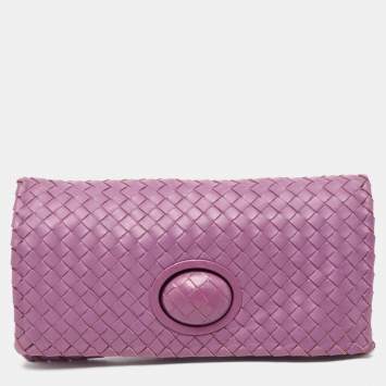 Pre Owned Bottega Veneta Purple Intrecciato Leather Twist Lock Flap Clutch