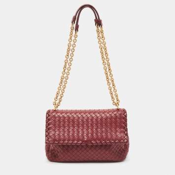 Pre Owned Bottega Veneta Red Intrecciato Leather Small Olimpia Shoulder Bag