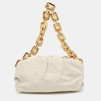 Pre Owned Bottega Veneta Off White Leather The Chain Pouch Bag