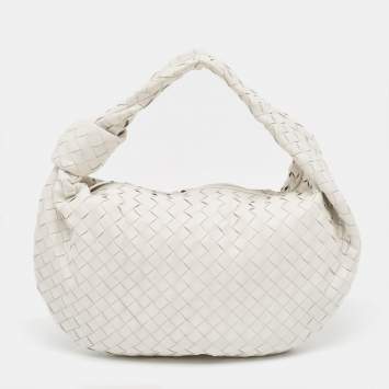 Pre Owned Bottega Veneta White Intrecciato Leather Small Jodie Bag