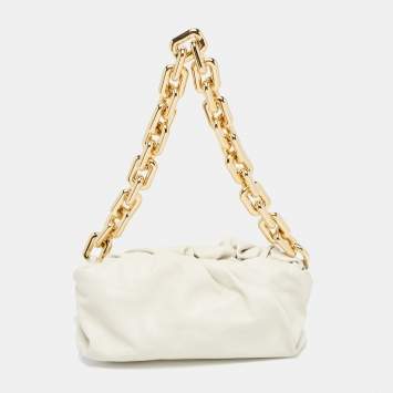 Pre Owned Bottega Veneta Off White Leather The Chain Pouch Bag