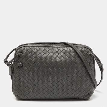 Pre Owned Bottega Veneta Grey Intrecciato Leather Nodini Crossbody Bag
