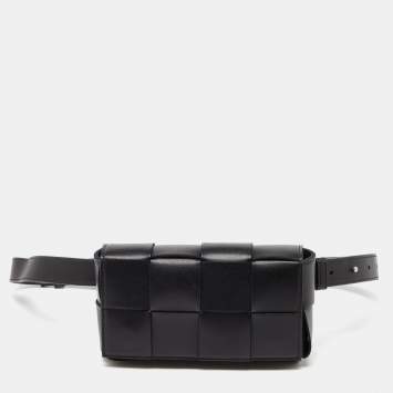Pre Owned Bottega Veneta Black Intrecciato Leather Mini Cassette Belt Bag