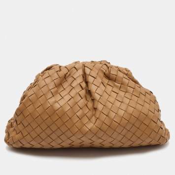 Pre Owned Bottega Veneta Brown Intrecciato Leather The Pouch Clutch