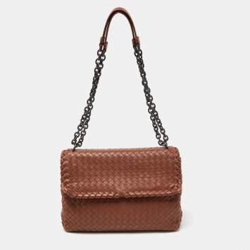 Pre Owned Bottega Veneta Brown Intrecciato Leather Olimpia Shoulder Bag