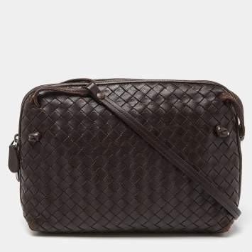 Pre Owned Bottega Veneta Brown Intrecciato Leather Nodini Crossbody Bag